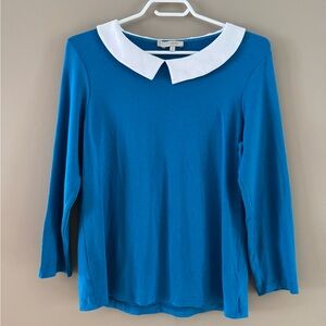 HOBBS - Blue Long Sleeve Top with White Peter Pan Collar - Size L